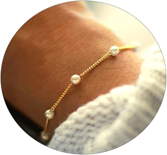 Small Pearl Bracelet 14K Gold Chain Bangle Cute And Minimalist Gift Jewelry