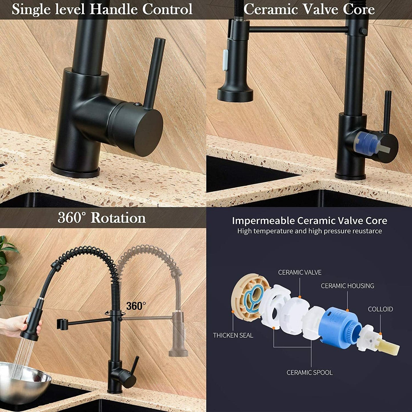 Matt Black Monobloc Kitchen Sink Mixer Tap With Pull Out Hose Spray Single Lever