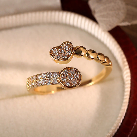 Hot Sale Copper Gold Plated Ring, Retro Light Luxury Zircon Adjustable Ring, Exquisite Fashion Jewelry For Women