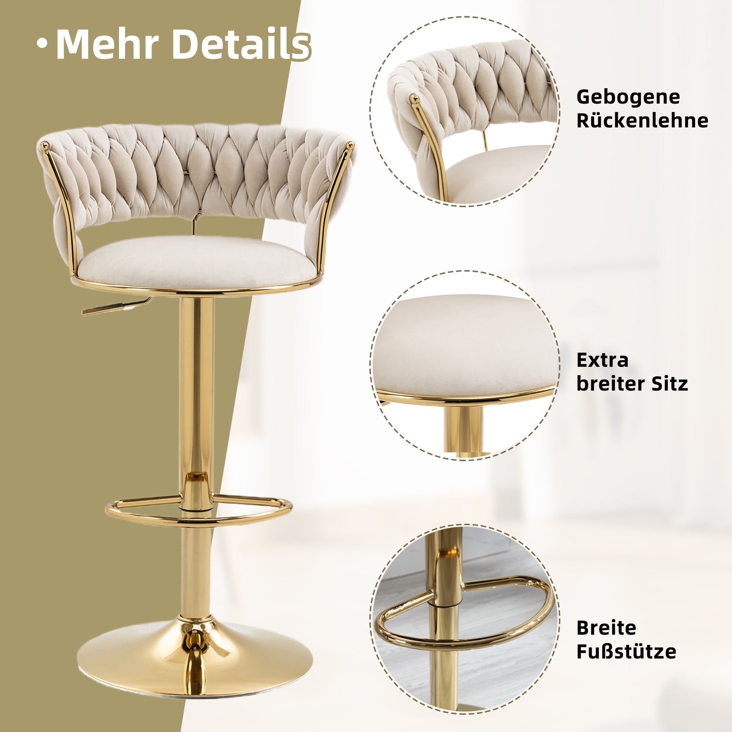 Old Sku W1880109463,Velvet 360 Swivel Bar Stool 2 Piece Set, Handmade Backrest One-Button Adjustable Height Bar Stool, Very Soft Upholstered Kitchen Dining Chair, Kitchen Island