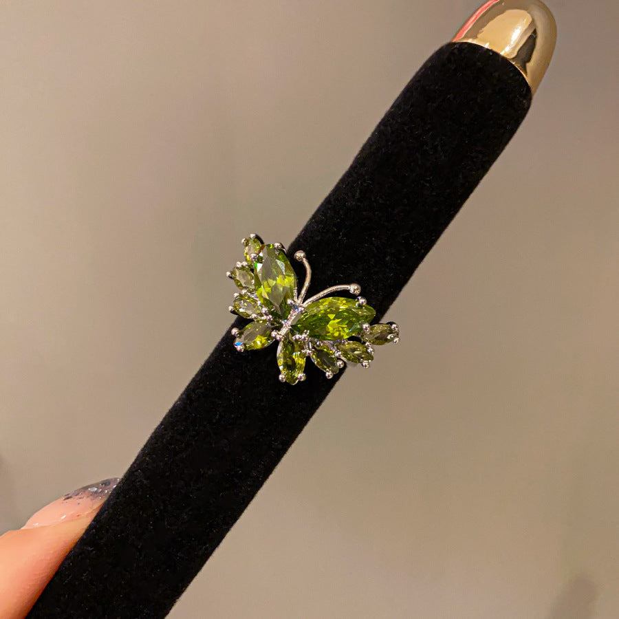 Korean Super Sparkling Zircon Butterfly Open Ring, Fairy Versatile Sweet Temperament Index Finger Ring, Luxury High-end Hand Jewelry For Women
