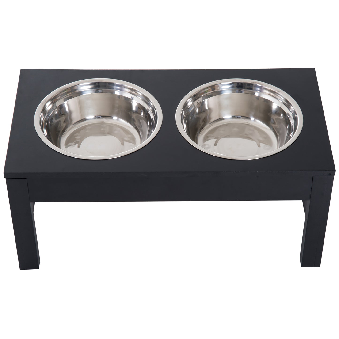 23" Modern Decorative Raised Dog Bowls, Wooden Heavy Duty Pet Food and Water Bowl, Elevated Feeding Station, Black