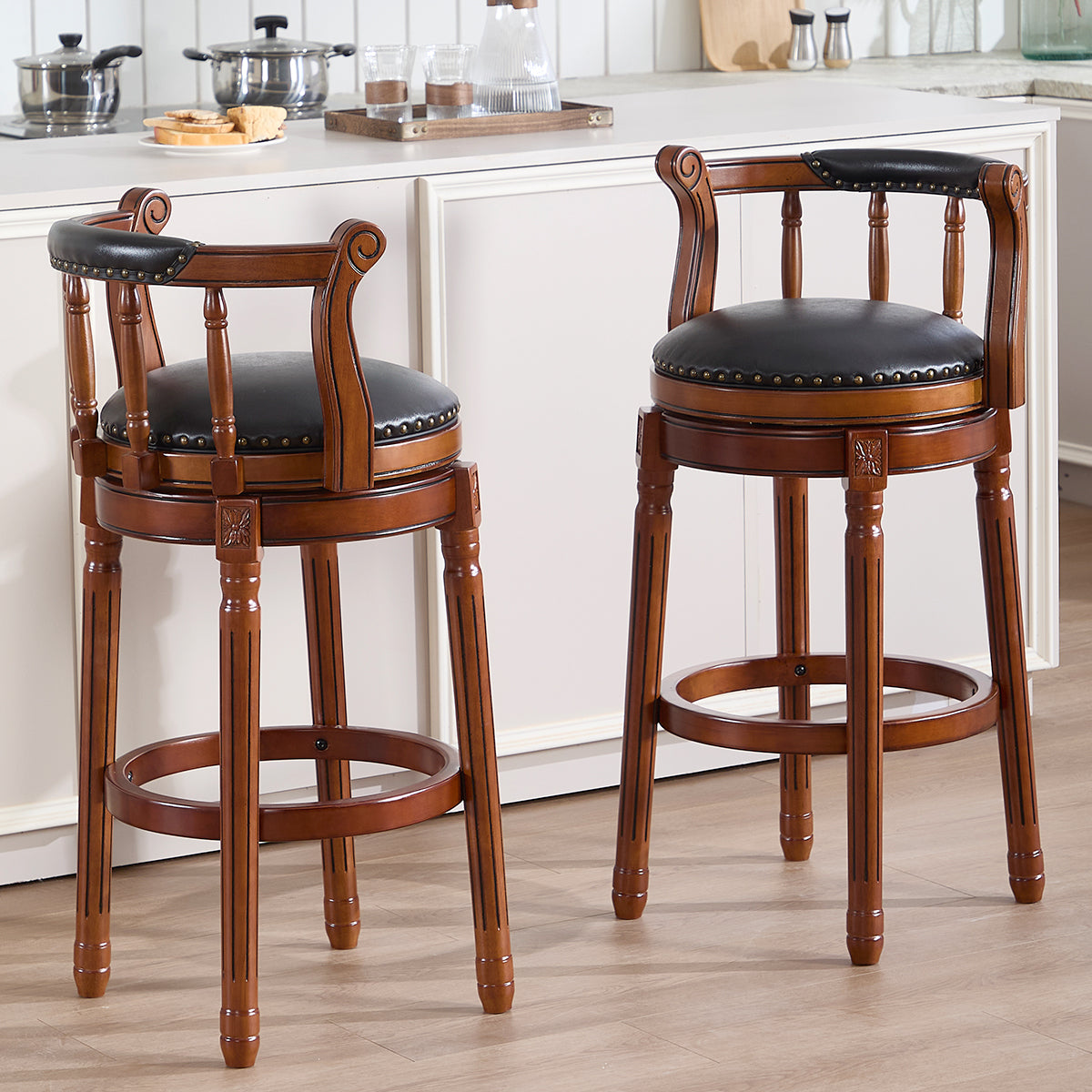 Cow Top Leather Wooden Bar Stools, 360 Degree Swivel Bar Chair With Backs,Bar Height Couner Height Barstools For Home Kitchen Dining Room And Bar Room