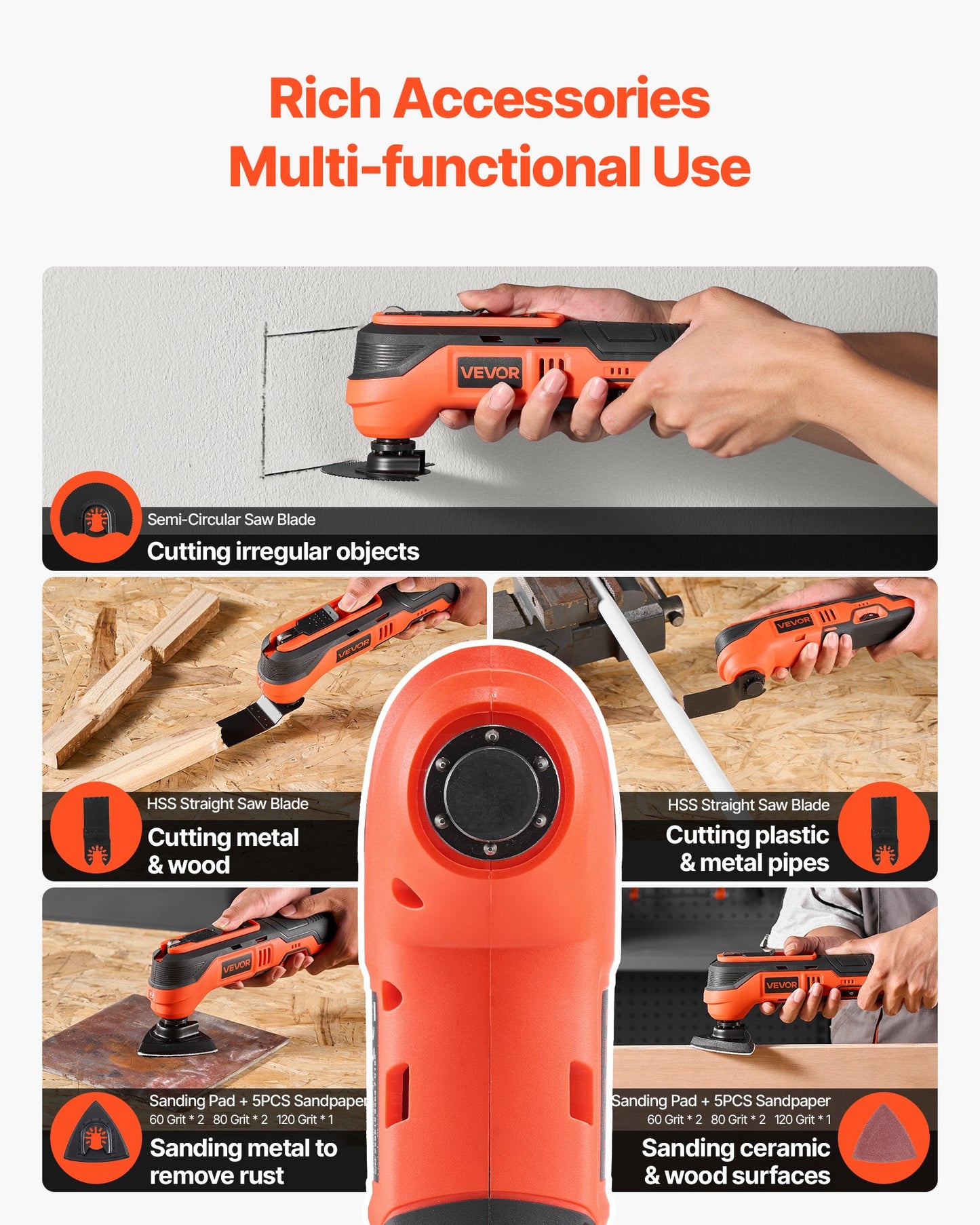 Cordless Oscillating Tool, 12V Multitool Oscillating Saw Tool With 6 Variable Speeds 6000 - 17500 OPM, 3.2° Oscillation Angle, 2.0Ah Battery Pack & Charger, 8PCS Saw Accessories & LED Work Light