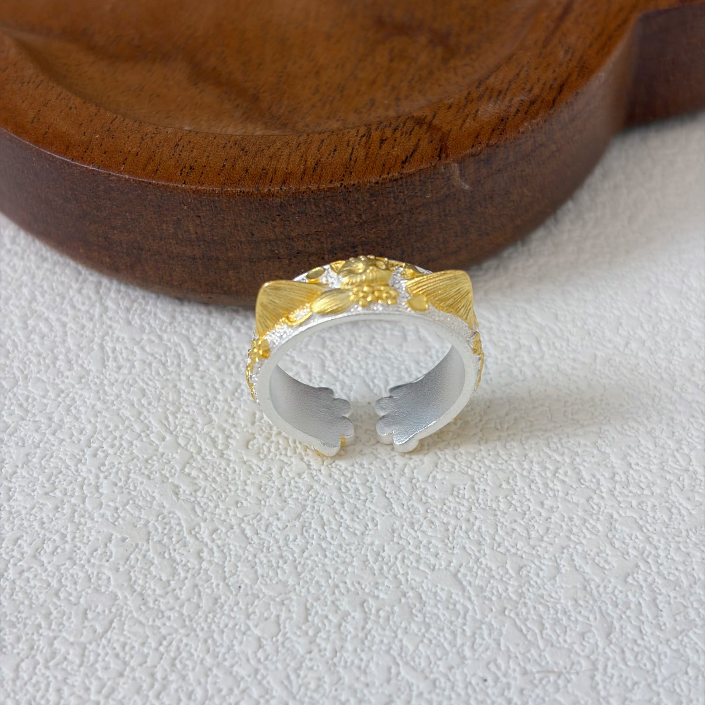 1pcs 999 Sterling Silver Gold-Plated Cat Open Ring, Cute Dainty Style, For Daily Wear & Casual Office Outfits