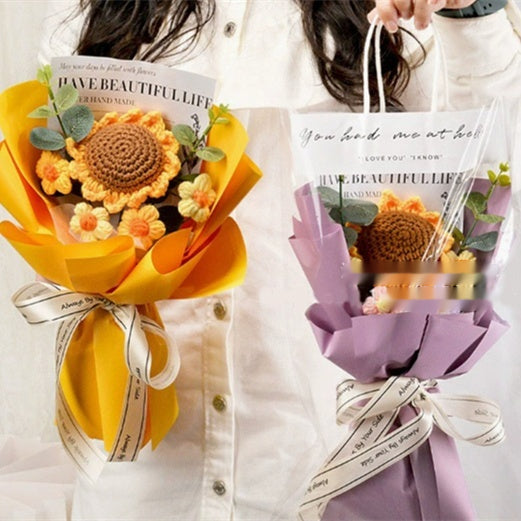 Hand-knitted Floral Sunflower Finished Yarn Bouquet Goddess Holiday Gift Artificial Fake Flowers