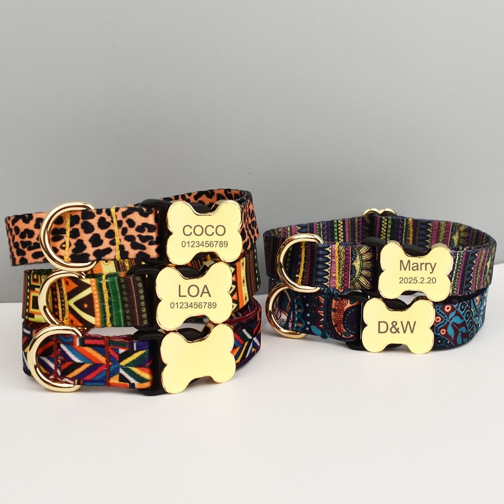 Ethnic Style Webbing Bone Buckle Printed Pet Collar