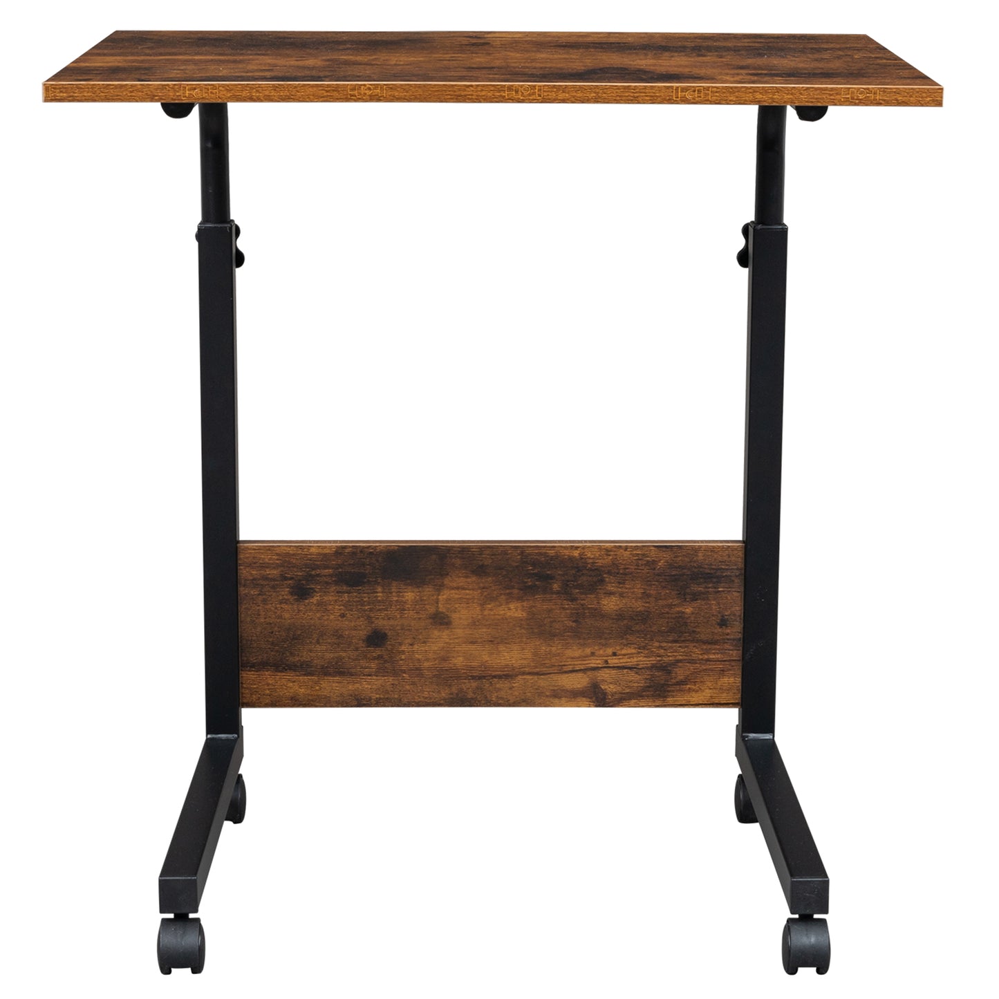 80cm Adjustable Tray Table Rolling Sofa Side Snack Table With Wheels Portable C-Shape Dinner Tray Tables Mobile Wooden Laptop Desk Beside Couch Bed