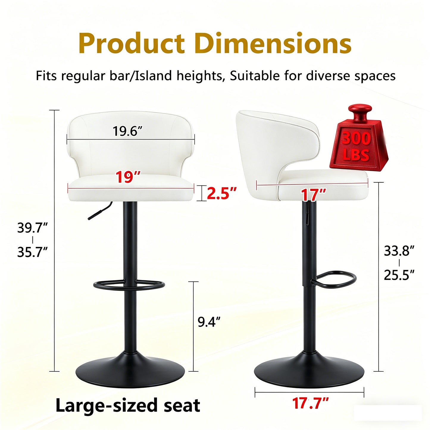 Modern Rotating Adjustable Bar Chair, PU Leather Belt Backrest Swivel Chair, Suitable For Kitchen Bar Counter And Dining Room, Adjustable Height, Capable Of Bearing 300 Pounds  White -4 Pieces