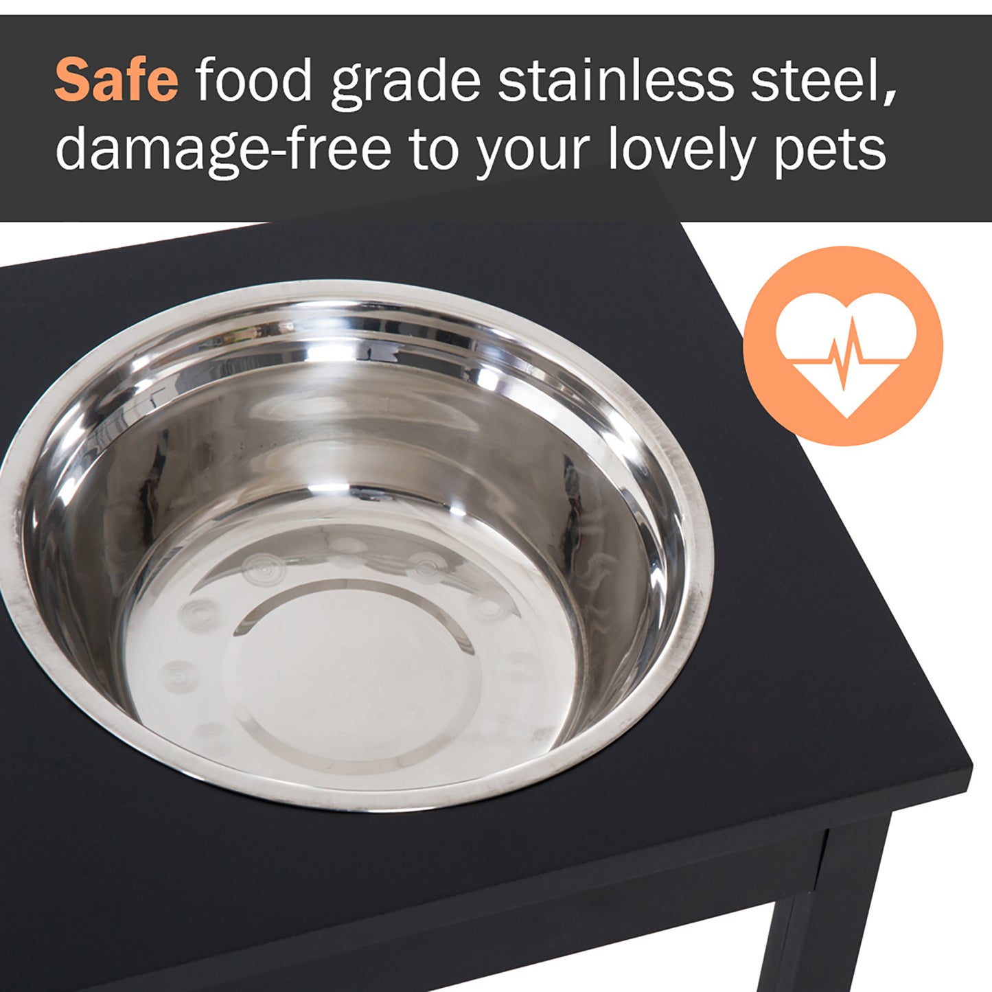 23" Modern Decorative Raised Dog Bowls, Wooden Heavy Duty Pet Food and Water Bowl, Elevated Feeding Station, Black