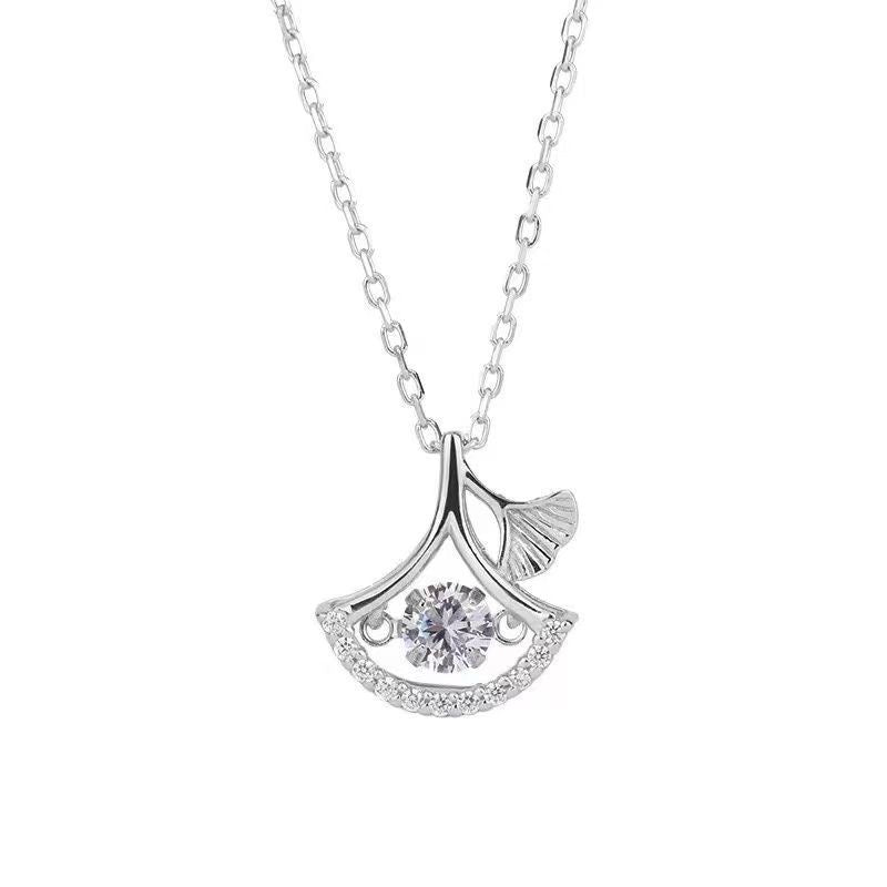 1pcs 999 Sterling Silver Fan-shaped Zircon Necklace, Dainty Trendy Style, Ideal For Birthday & Holiday Gifts