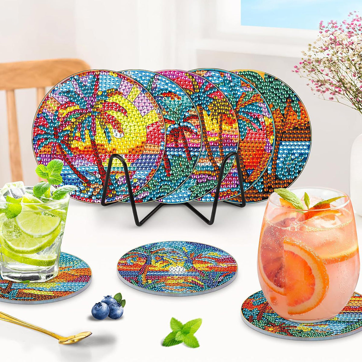 Diamond Art Drawing Coaster With Bracket, DIY Landscape Pattern Diamond Art Coaster, Suitable For Adults And Beginners Diamond Drawing Kit, Diamond Kit Craft Supplies, Exquisite Gifts For Friends