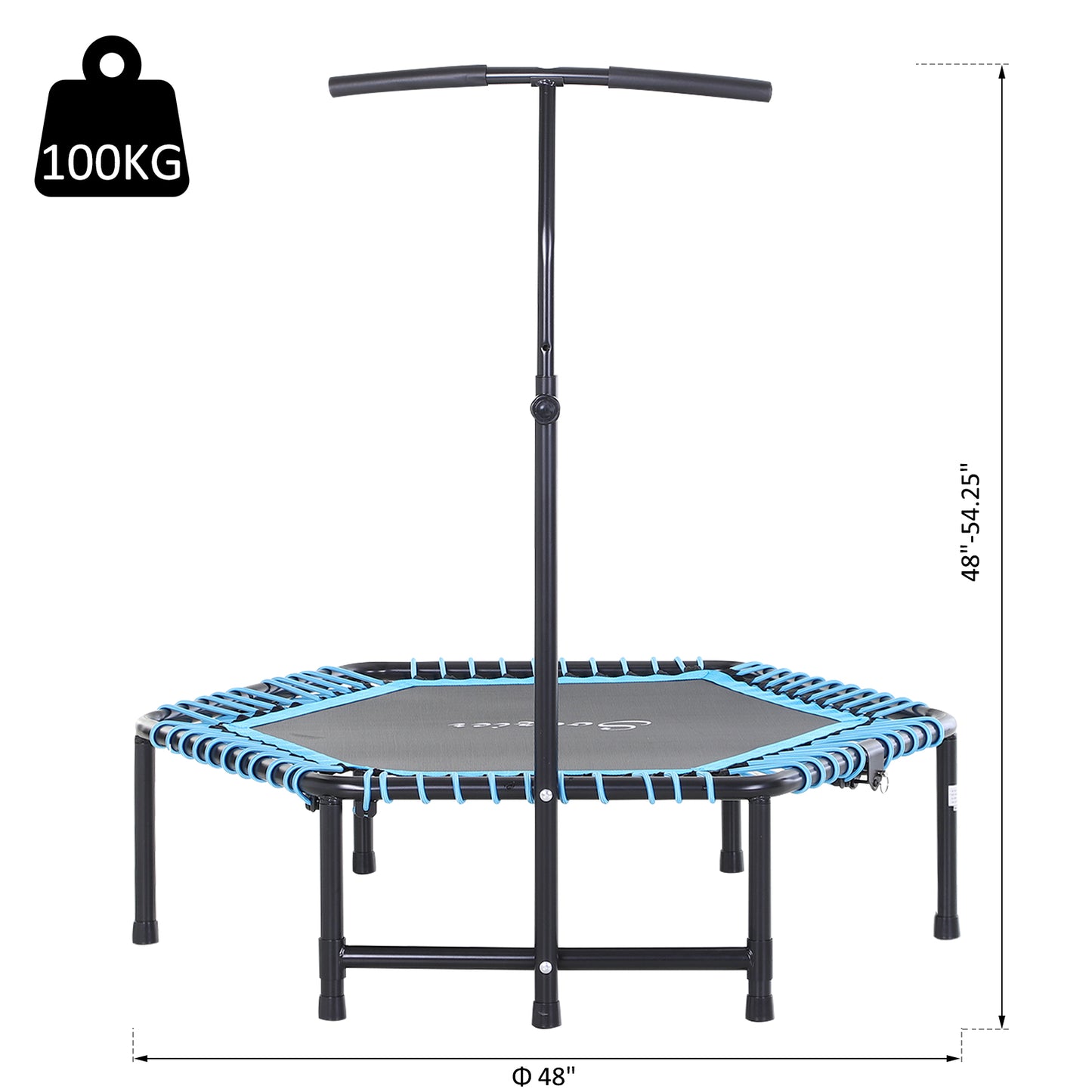 4.5ft Exercise Trampoline, Portable & Foldable Fitness Trampoline Rebounder With 3-Level Adjustable T-Bar, Great For Adults Kids Working Out, Blue