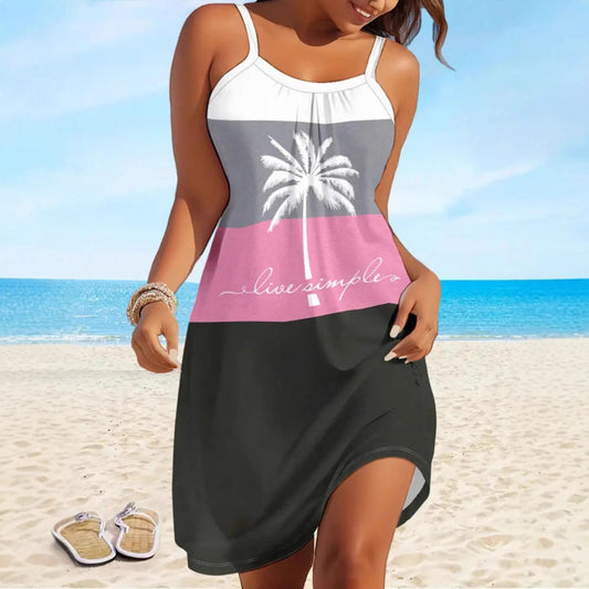 Womens Holiday-Style Dress With Patchwork And Beach Coconut Print