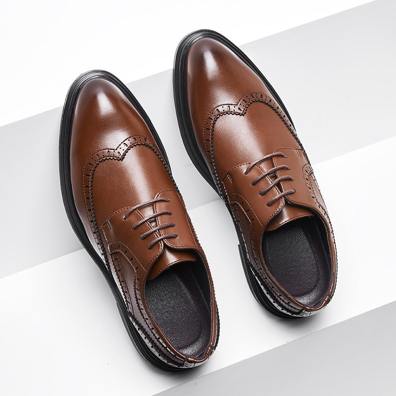 British Pointed Leather Shoes Business Formal Wear Brogue Men's Leather Shoes Men's Korean Casual Shoes Best Man Wedding Shoes