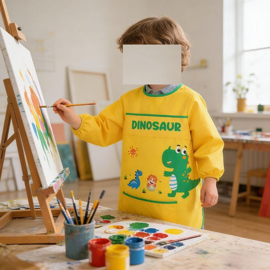 Art Apron With Sleeves, 1 Piece - Painting Apron With Dinosaur Motif - Long-Sleeved Painting Apron - Creative Craft Apron – Event And Party Accessories