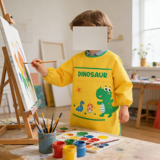 Art Apron With Sleeves, 1 Piece - Painting Apron With Dinosaur Motif - Long-Sleeved Painting Apron - Creative Craft Apron – Event And Party Accessories