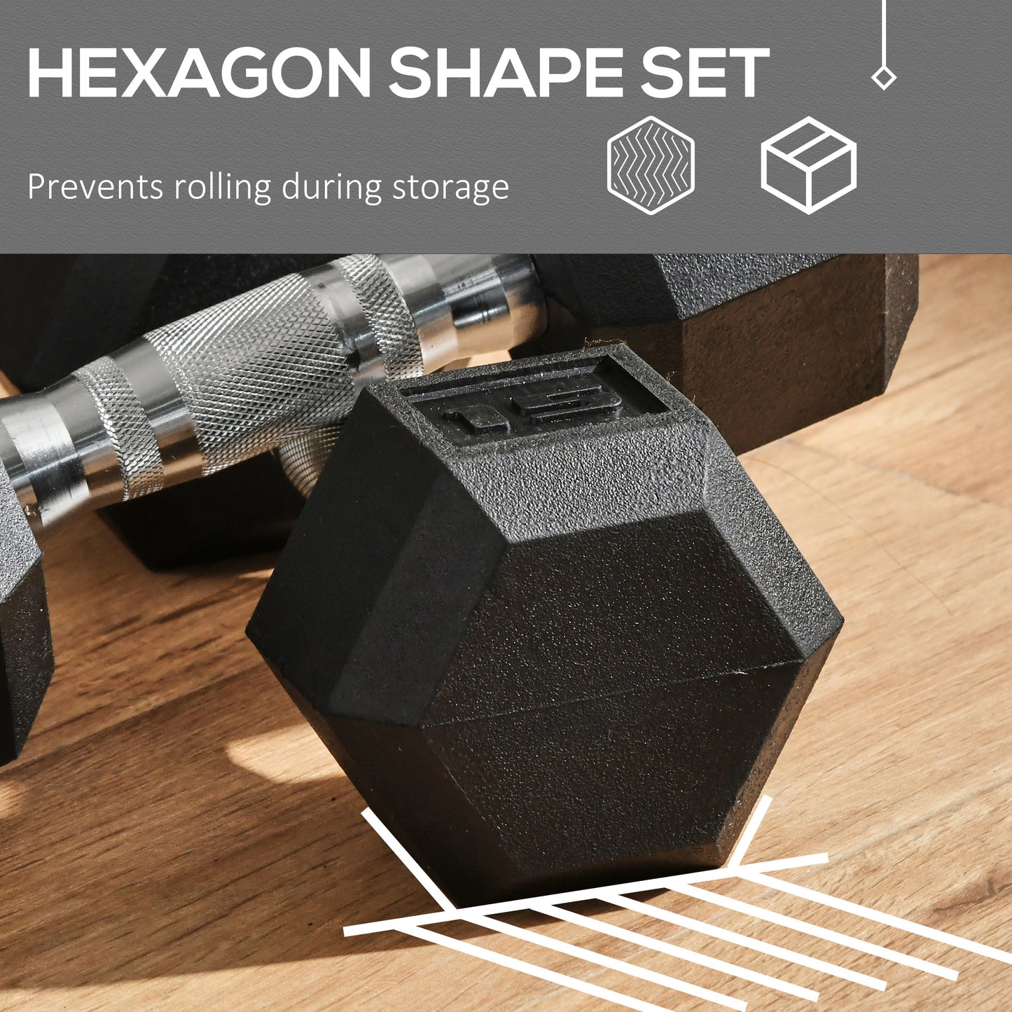 2 x 15lbs Hex Dumbbell Set of 2, Rubber Weights Exercise Fitness Dumbbell with Non-Slip Handles, Anti-roll, for Women or Men Home Gym Workout, Black