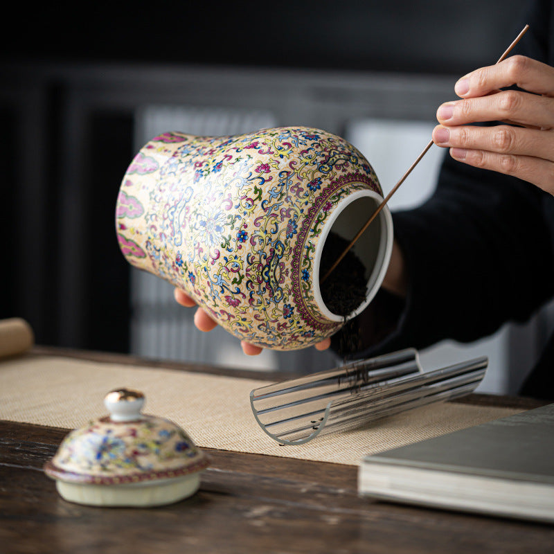 Simple Printed Enamel-Glazed General-Shape Ceramic Tea Caddy