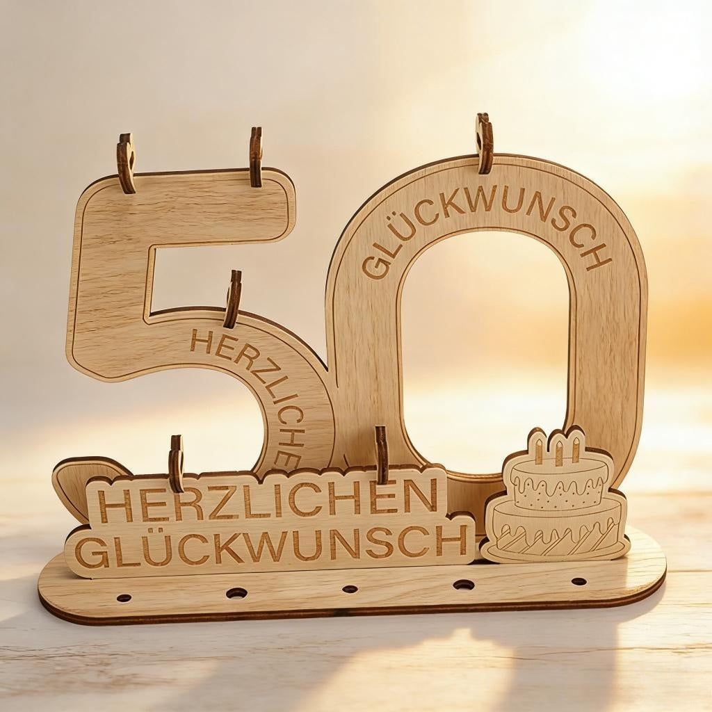 50th Birthday Wooden Money Gift, Wooden Number 50 For Cash Gift, Wooden 50th Birthday Decorations For Table Decor And Birthday Celebrant Party Accessory Set