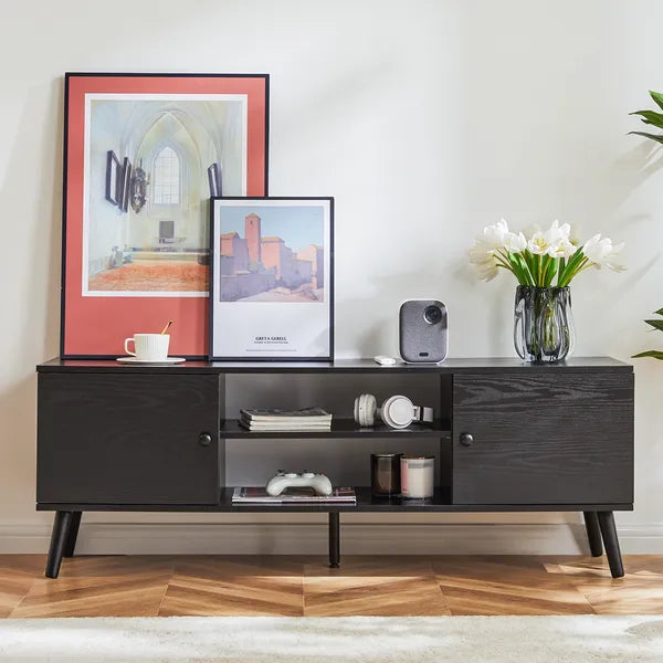 Panel TV Cabinet Can Store Black Cabinets, Suitable For Home Living Room Office TV Cabinet