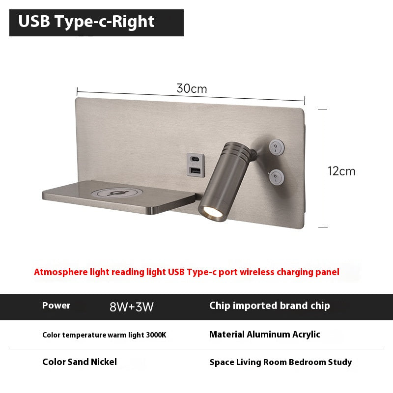 Bedside Wall Lamp Bedroom Modern Minimalist USB Mobile Phone Wireless Charging