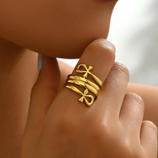 Niche European American Unisex Rings, Minimal Bowknot Double Layer Design Couple Rings With Premium Texture, Fashion Daily Finger Jewelry