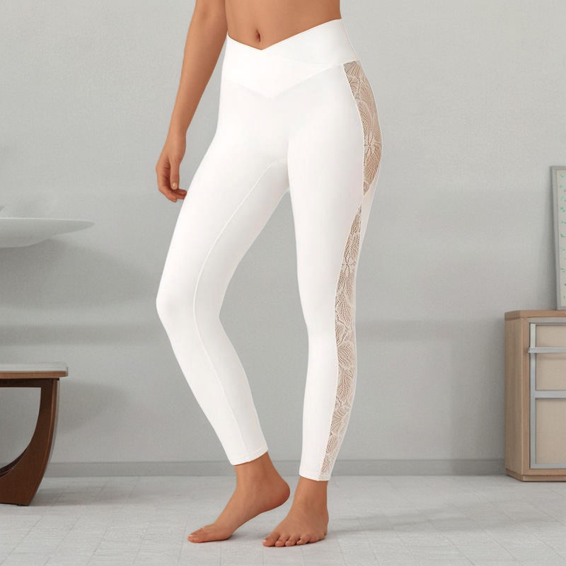 Slim Lace Stitching Yoga Leggings High Top Sports Fitness Pants