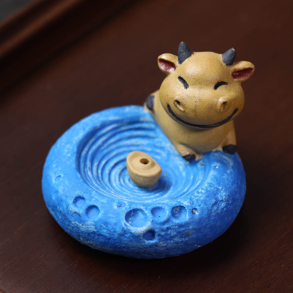 Purple Clay Tea Pet Sheep Ornament Handmade Zodiac Incense Holder