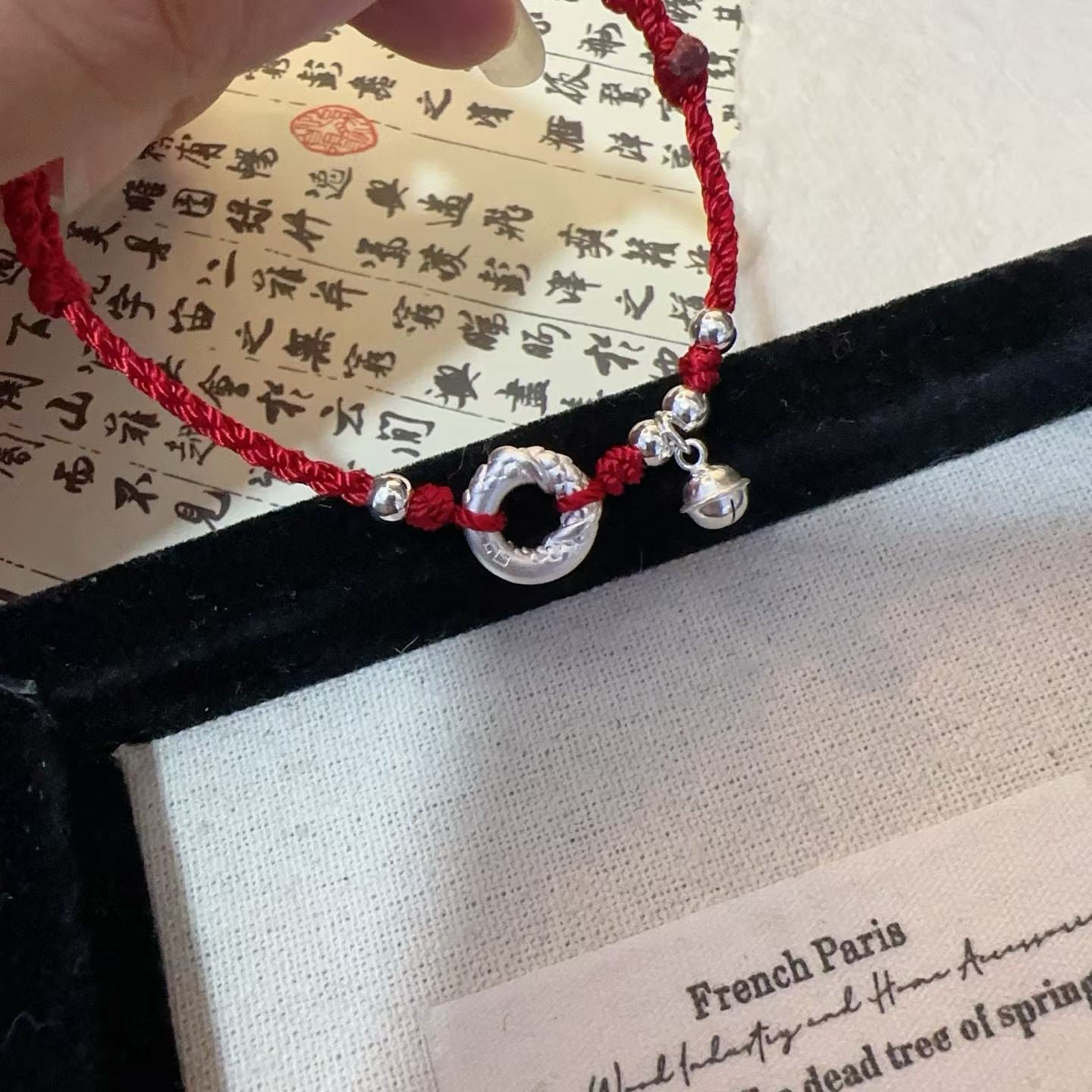 1pcs 999 Sterling Silver Safety Buckle Bell Bead Red String Braided Bracelet, Festive Chinese Style, For Daily Zodiac Wear & Lucky Birthday Valentine Gifts