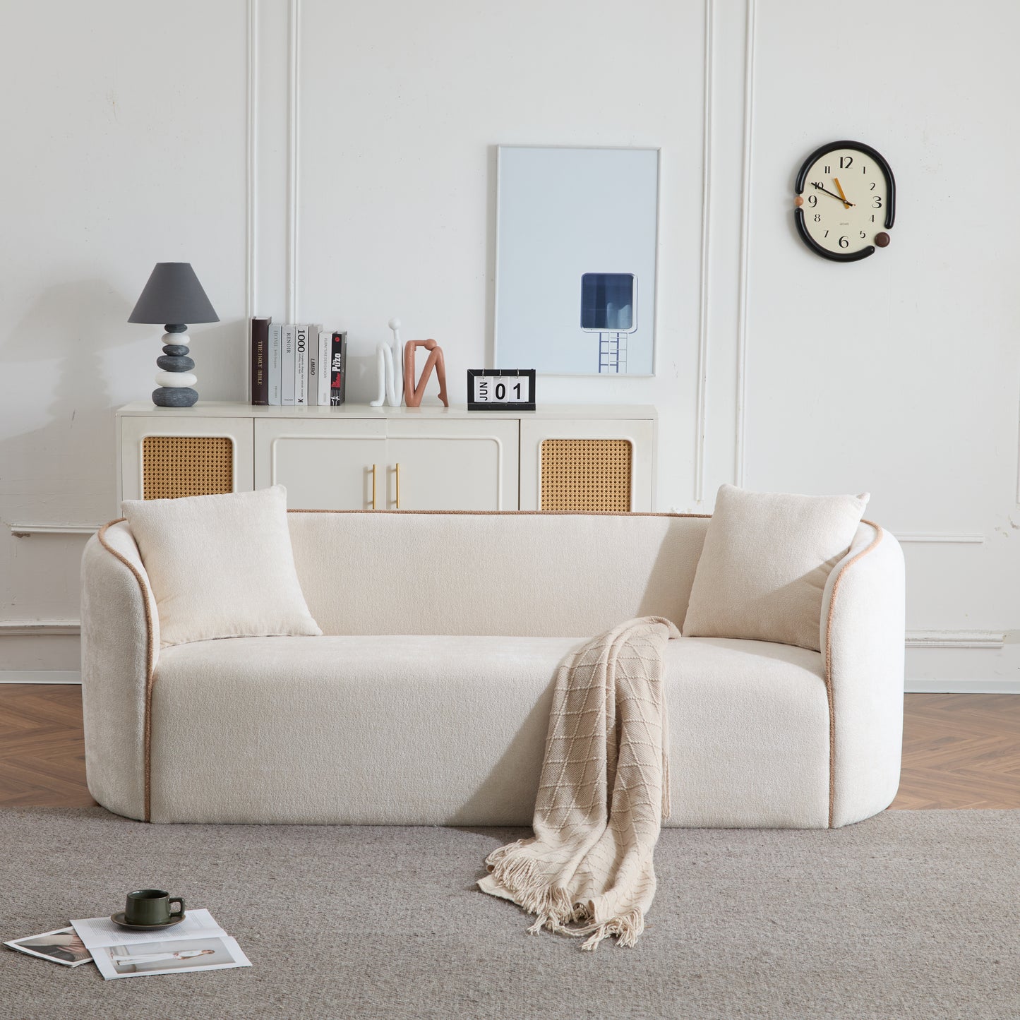 Coral 82  Curved Boucle Sofa,3-Seater,Living Rooms,Bedrooms,Apartment Office,BEIGE