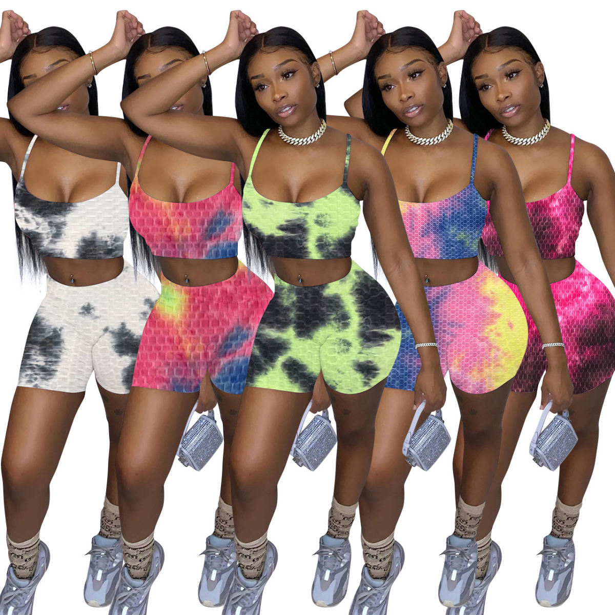 Women's Yoga Clothes Casual Tie-dye Vest Shorts Suit