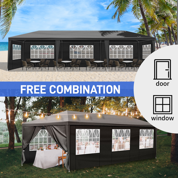 10'x30' Outdoor Party Tent With 8 Removable Sidewalls, Waterproof Canopy Patio Wedding Gazebo Black