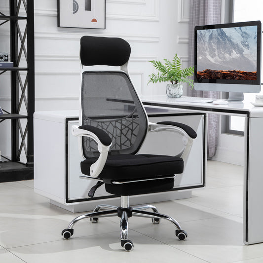 Ergonomic High Back Mesh Office Chair Swivel Reclining Computer Desk Chair with Retractable Footrest, Headrest, Padded Armrest