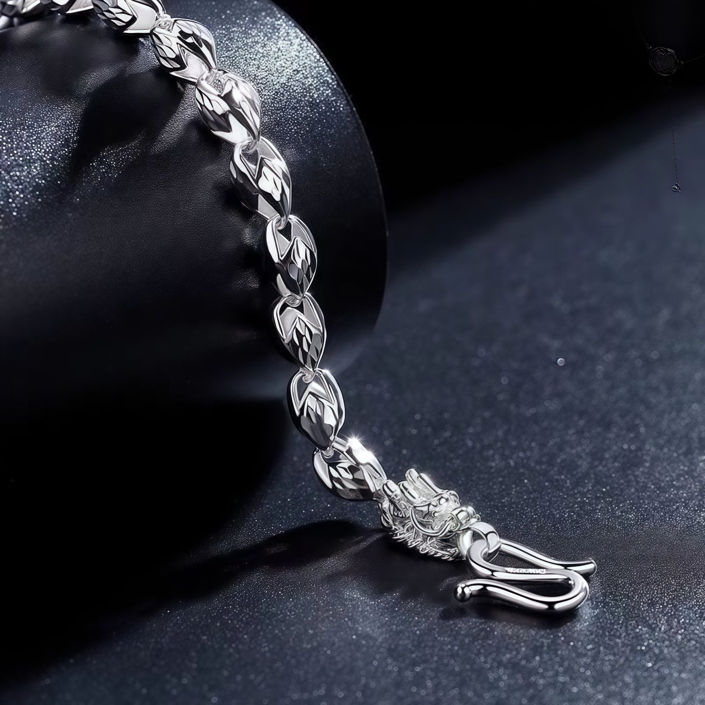 Double Dragon Head Braided Curb Link Bracelet For Men, Copper Plated Silver Vintage Chinese Lucky Dragon Toggle Clasp Biker Punk Wrist Jewelry Gift