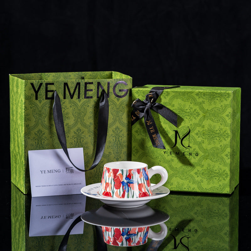 Affordable Luxury Original Iris Flower Ceramic Coffee Cup Gift Set