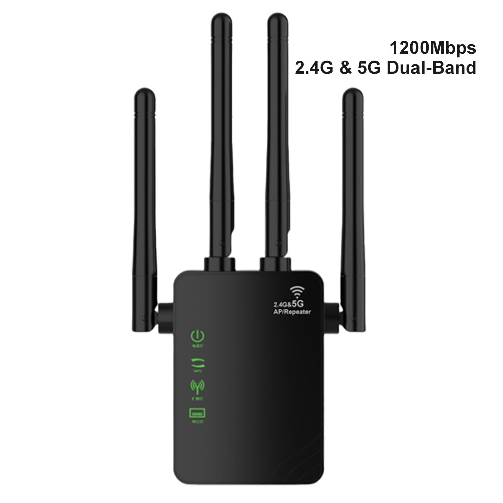Black  300Mbps 1200Mbps WiFi Repeater, 2.4GHz 2.4GHz&5GHz, Single-Band Dual-Band WiFi Extender Booster, 4 Antenna, AP Repeater Mode, For Home And Office, Anyroom, Christmas Gifts