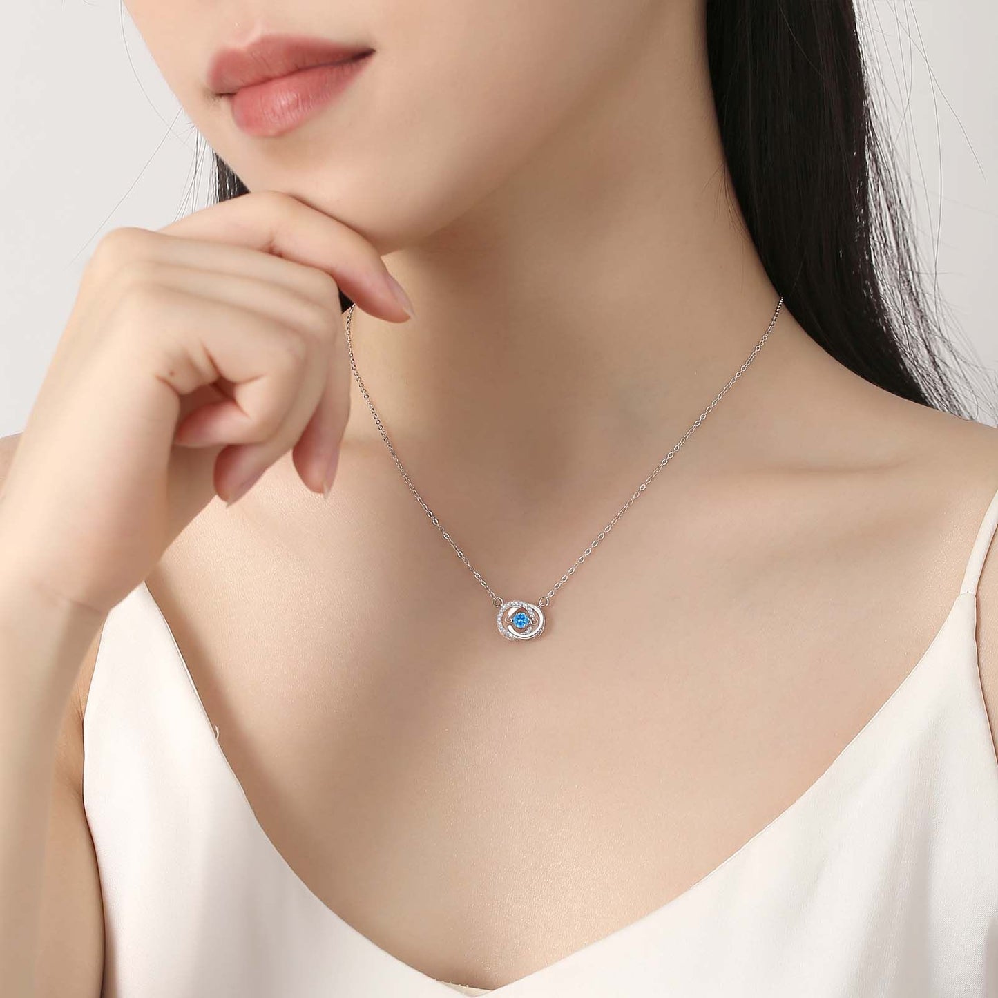 1pcs 999 Sterling Silver Blue Stone Moving Circle Necklace, Luxury Delicate Style, Ideal For Birthday & Anniversary Gifts