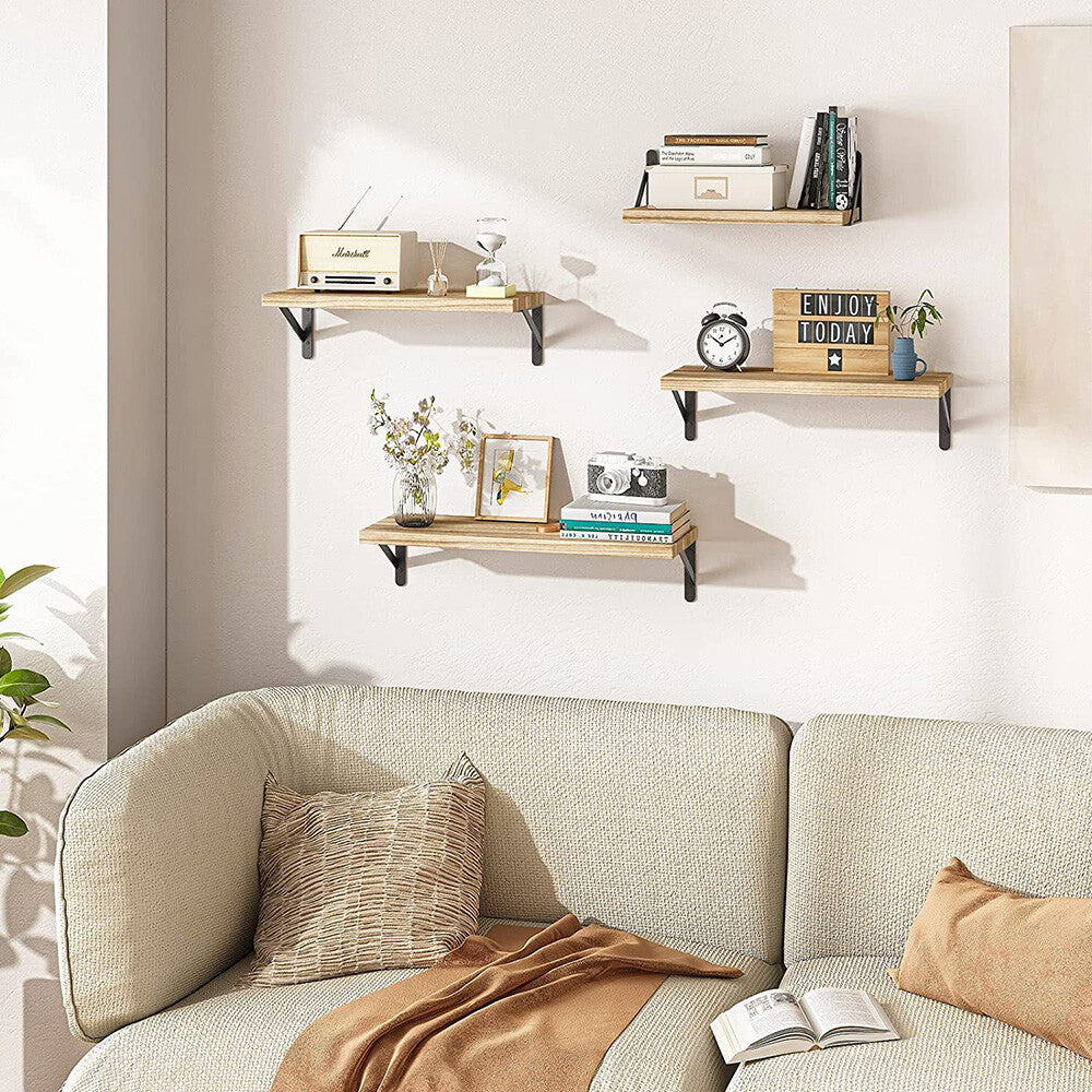 4PCS Home Corner Floating Shelves Wall Mounted Storage Wooden Display Shelf