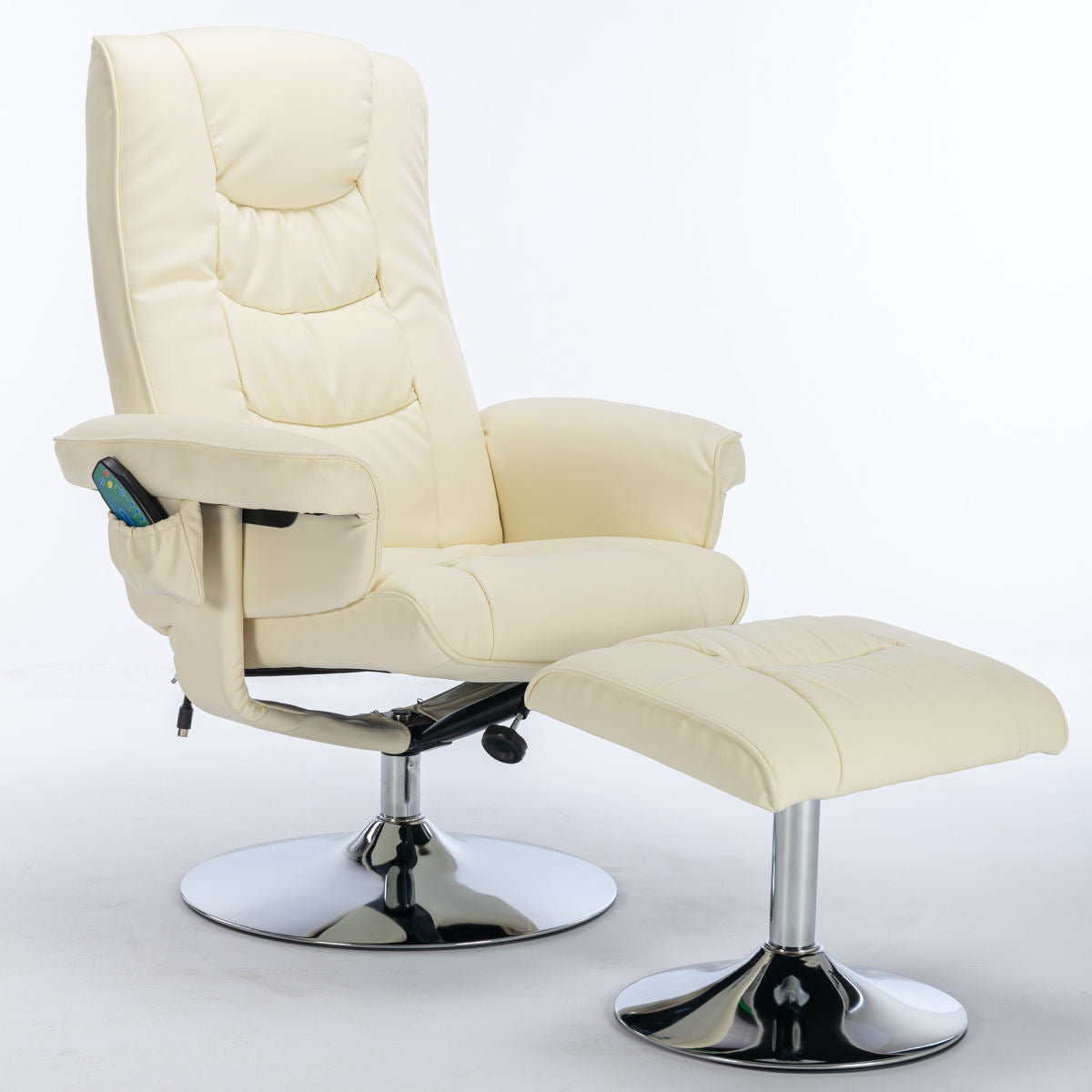 Massage Chair With PU Upholstery And Ottoman, Footstool With 5-Point Massager For Living Room And Bedroom, Beige