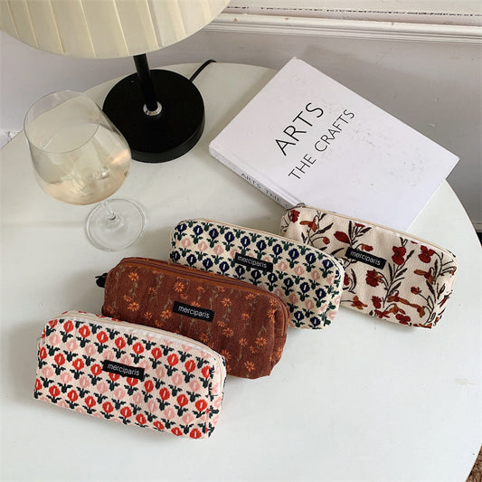 Corduroy Retro Artistic Pencil Case Instagram-style Japanese-style Canvas Makeup Bag For Students