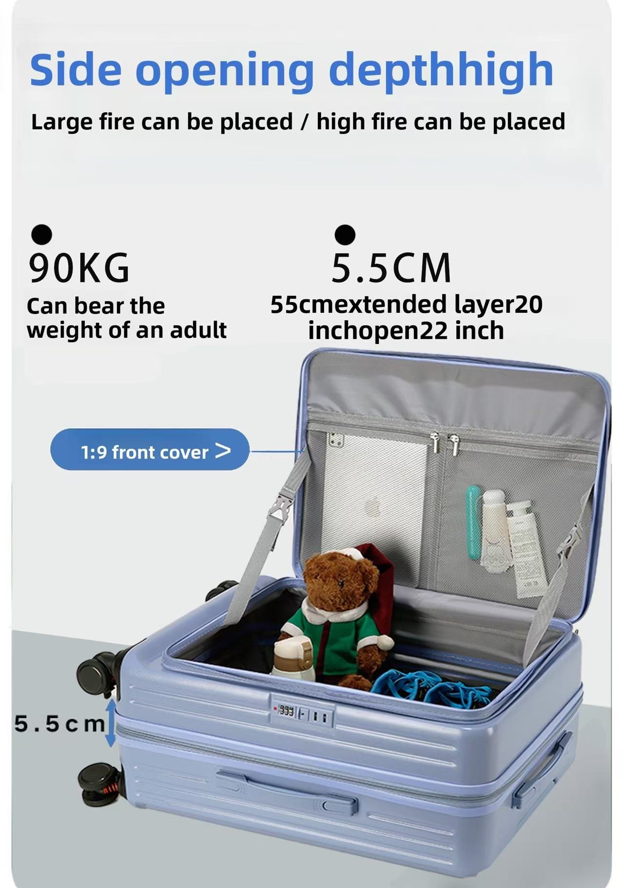 Front Opening Expandable Carry On Luggage, Large And Medium Sized Cabin Bag, Made Of Alloy Material, TSA Lock, USB Charging Port, Foldable Cup Holder