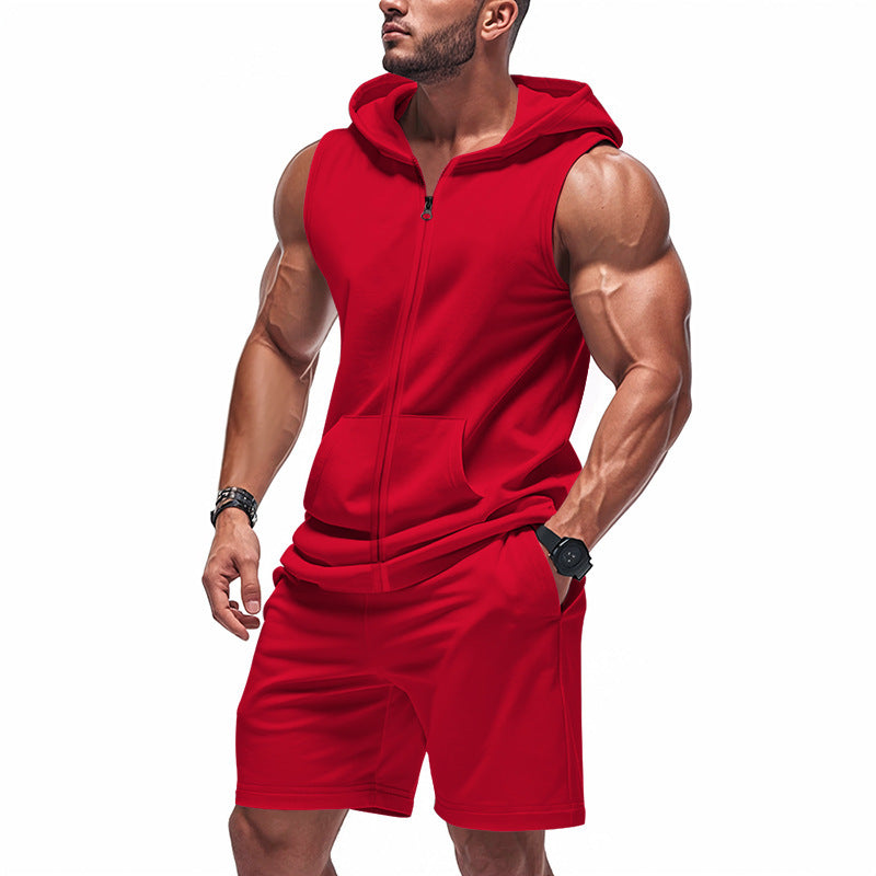 Mens Fitness Zip-Up Loose-Fit Casual Hooded Set