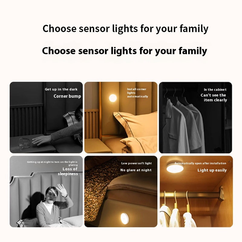 LED Intelligent Human Body Induction Round Charging Magnetic Suction Small Night Lamp