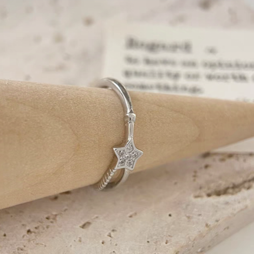 1pc 999 Sterling Silver Zircon Star Open Ring, Sweet & Minimalist Style, Perfect For Daily, Dating & Gifting, Ideal Valentine's Gift