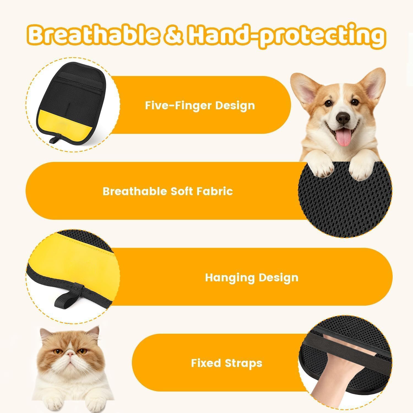 Pet Hair Removal Glove For Dogs & Cats, Upgraded Reusable Electrostatic Pet Hair Remover Glove, Magic Brush Mitt Tool For Couch, Furniture, Bed, Clothing, Carpet, Car Seat