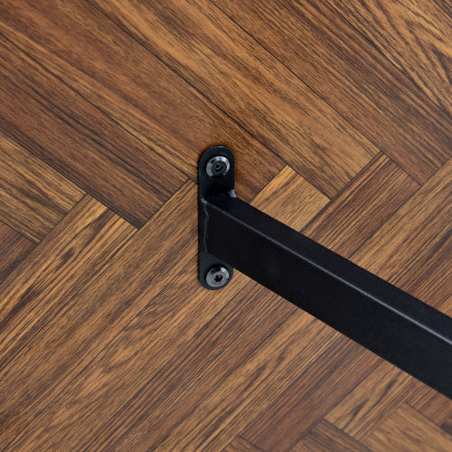 A Minimalist Retro Rectangular Dining Table With A Specially Textured Top And Black Metal Legs.Contemporary Minimalist MDF Dark Wood Textured Tabletop.Able To Give People A Visual Beauty With Rules.