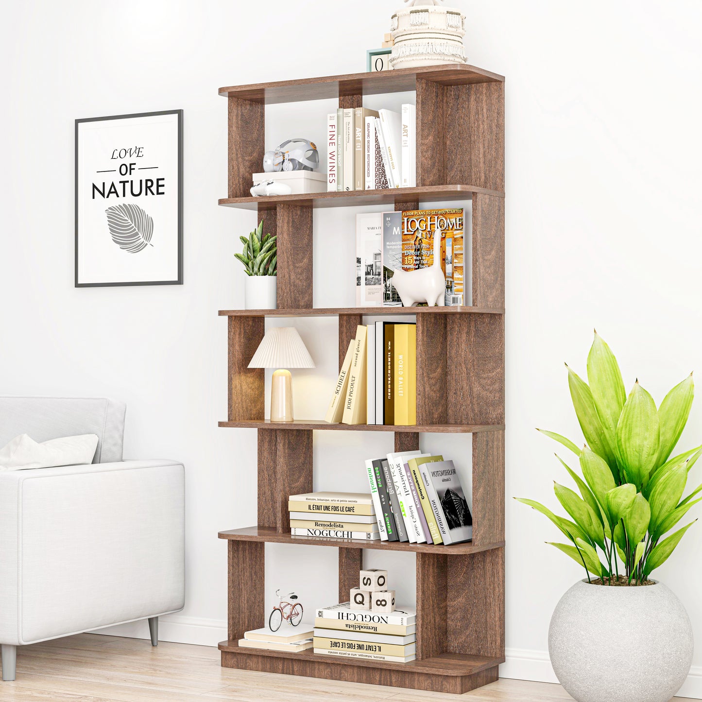 31.5L X 64.56H Free Combination Bookshelf Modern 5-Tier Open Storage Bookcase MDF Wood Display Shelving For Living Room Home Office Bedroom Decor Organizer, Media Storage Shelves