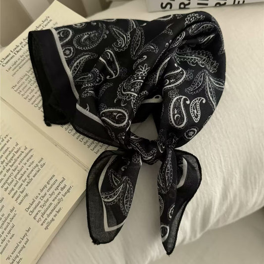Korean-style Cashew Flower Cotton-Linen Square Scarf For Women