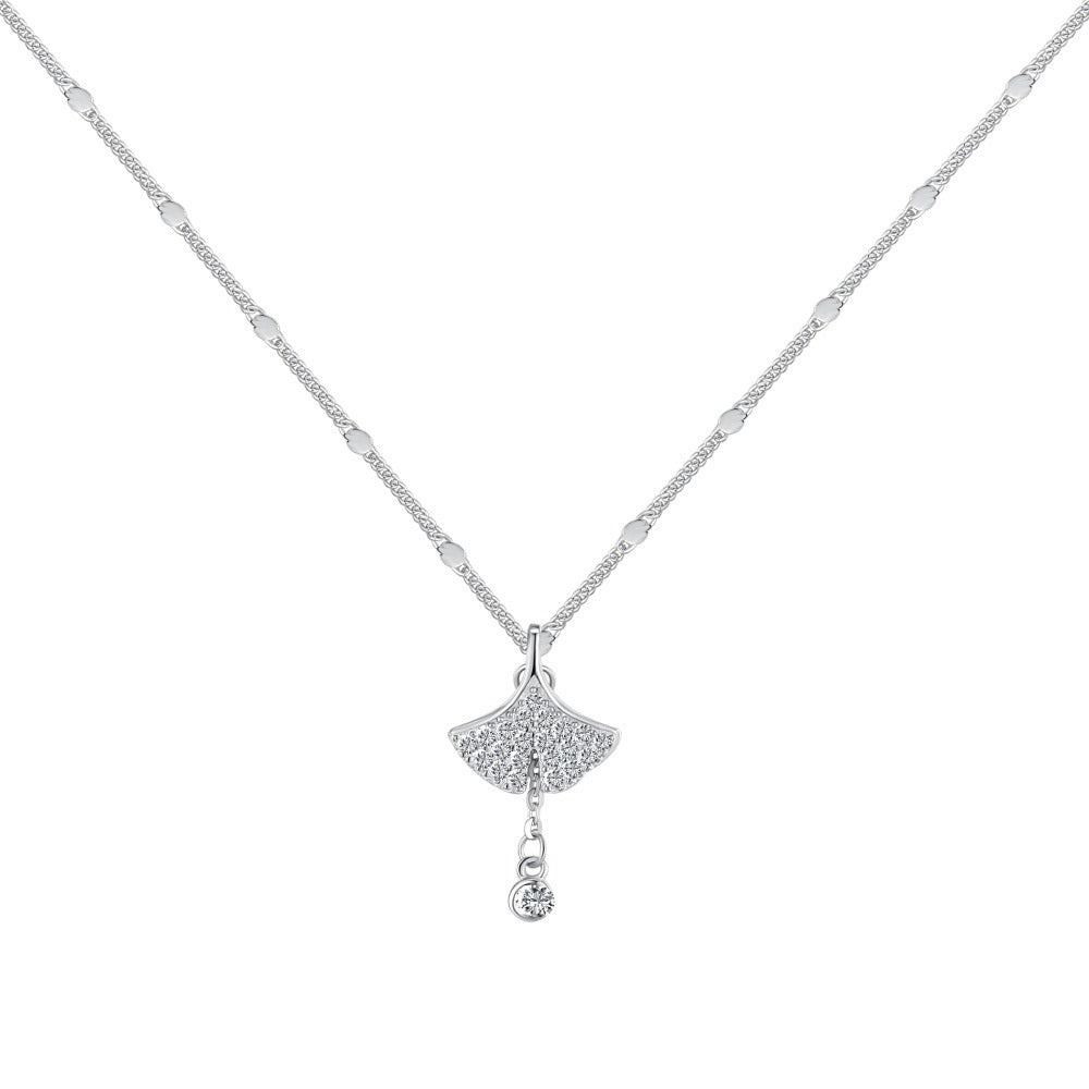 S925 Sterling Silver Necklace For Women Light Luxury Temperament Accessories Ginkgo Leaf Pendant